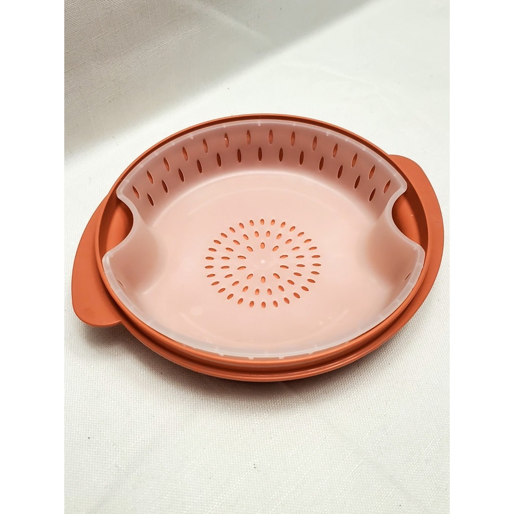 TUPPERWARE Vintage Mauve Pink Plate/Cover Bowl Microwave With Steam Tray-70's‎